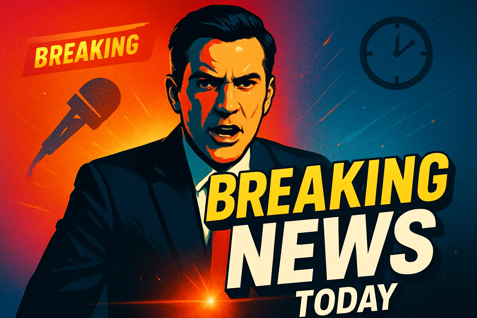 News YouTube Thumbnail template with confident anchor and urgent breaking news banner