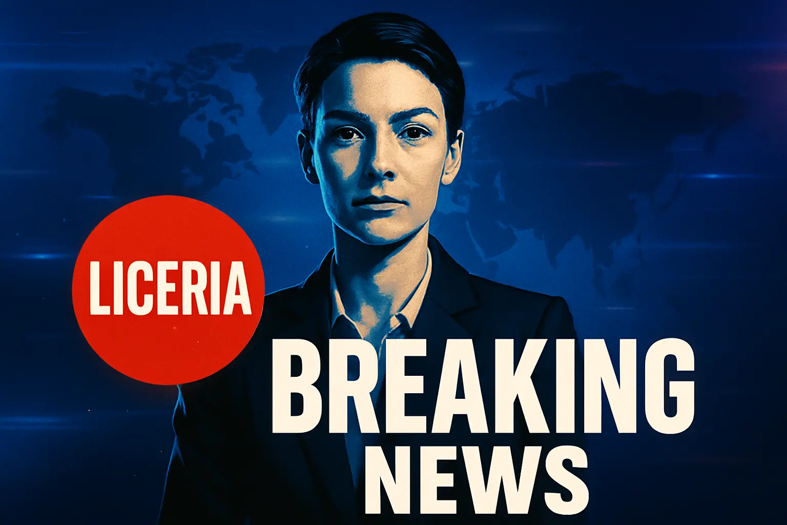 News YouTube Thumbnail template with bold 'LICERIA NEWS' and breaking news headline