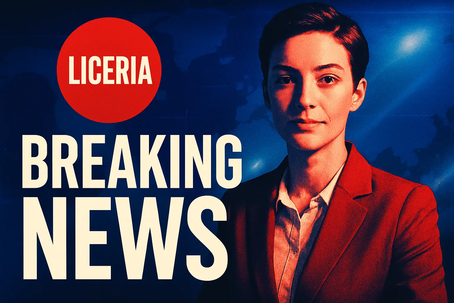 News YouTube Thumbnail template featuring a female anchor in a gray coat.