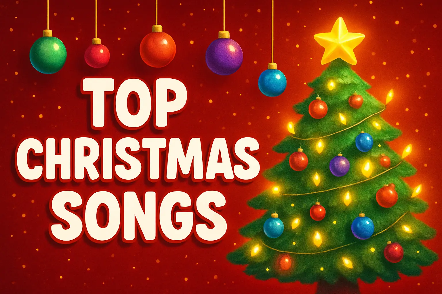 Christmas YouTube thumbnail template with tree, ornaments, and festive text