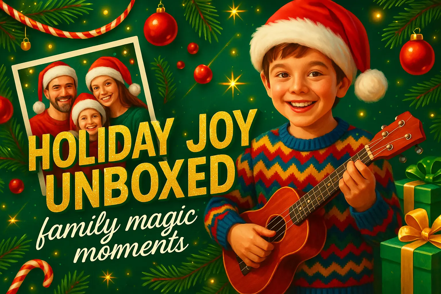 Festive Christmas YouTube thumbnail template with joyful family theme