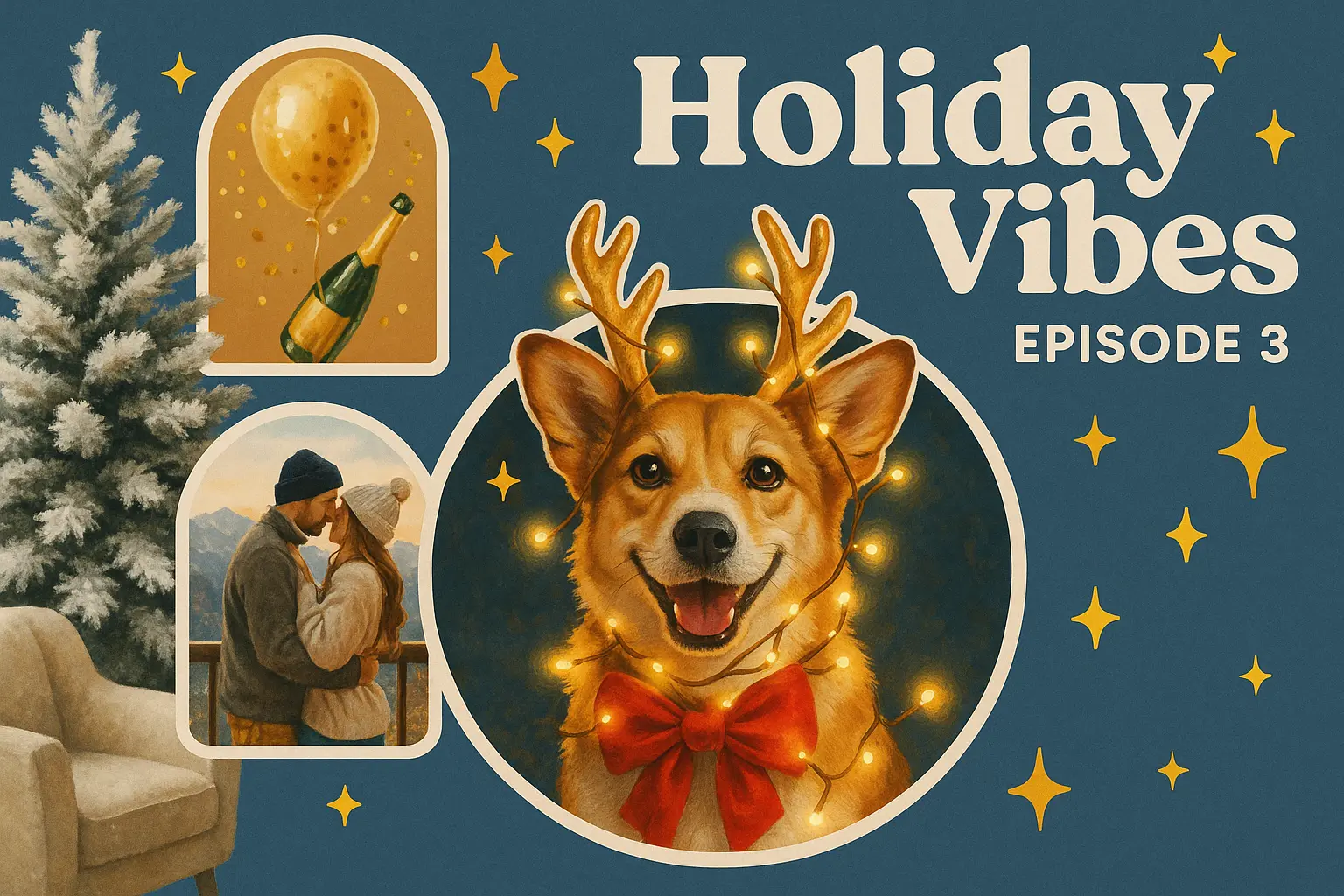 Cozy dog-centered Christmas YouTube thumbnail template design