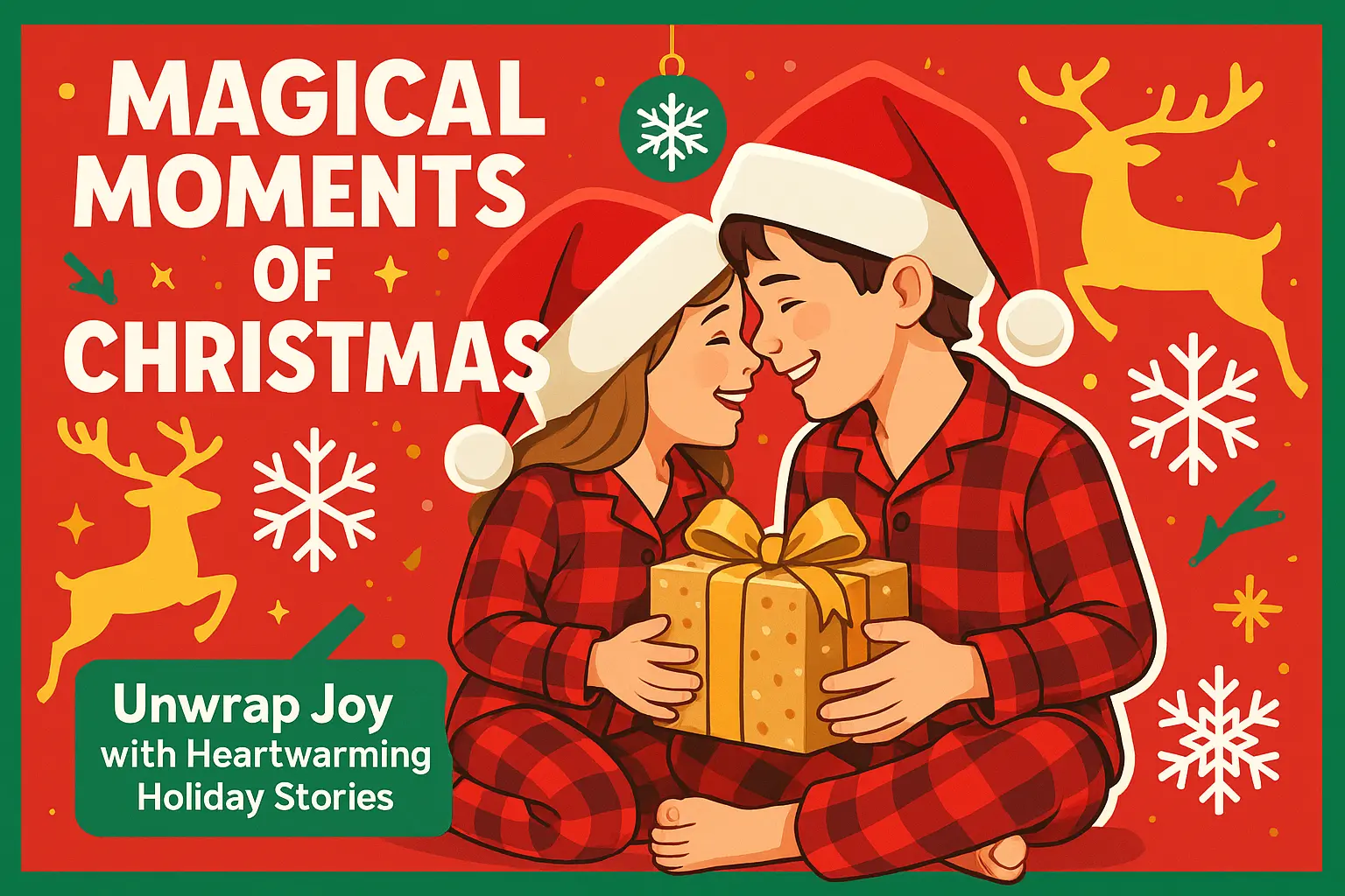 Festive Christmas YouTube thumbnail template with kids exchanging gifts
