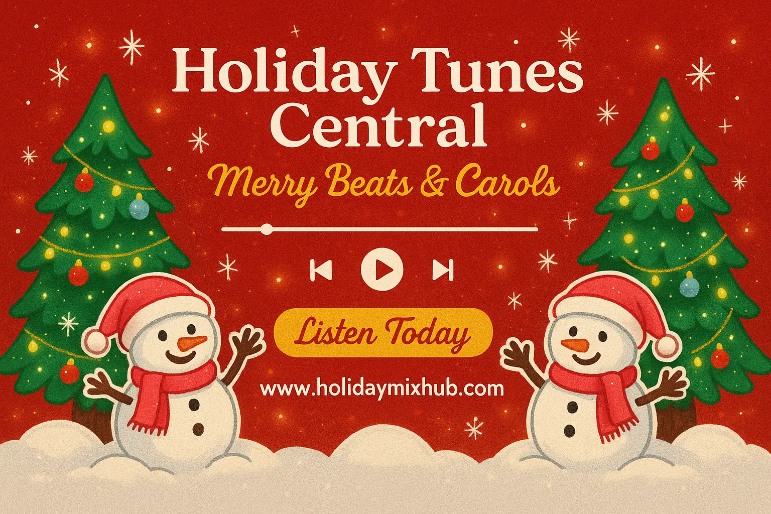Christmas YouTube thumbnail template with snowmen and festive text