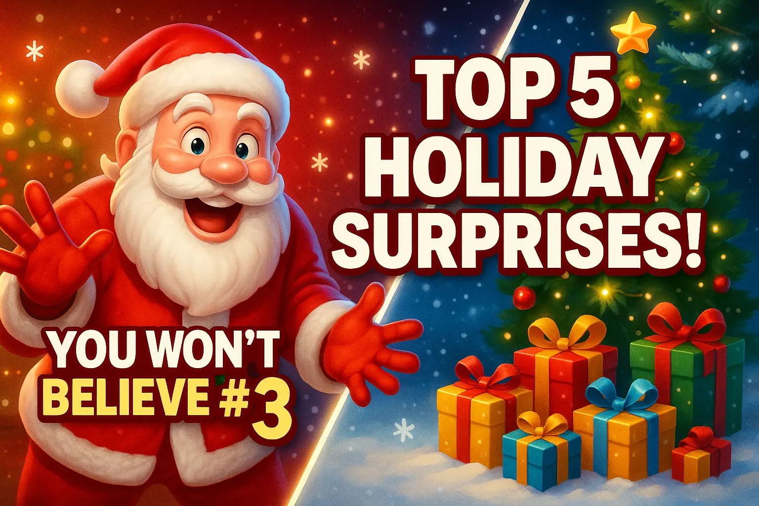 Festive Santa Christmas YouTube thumbnail template with gifts