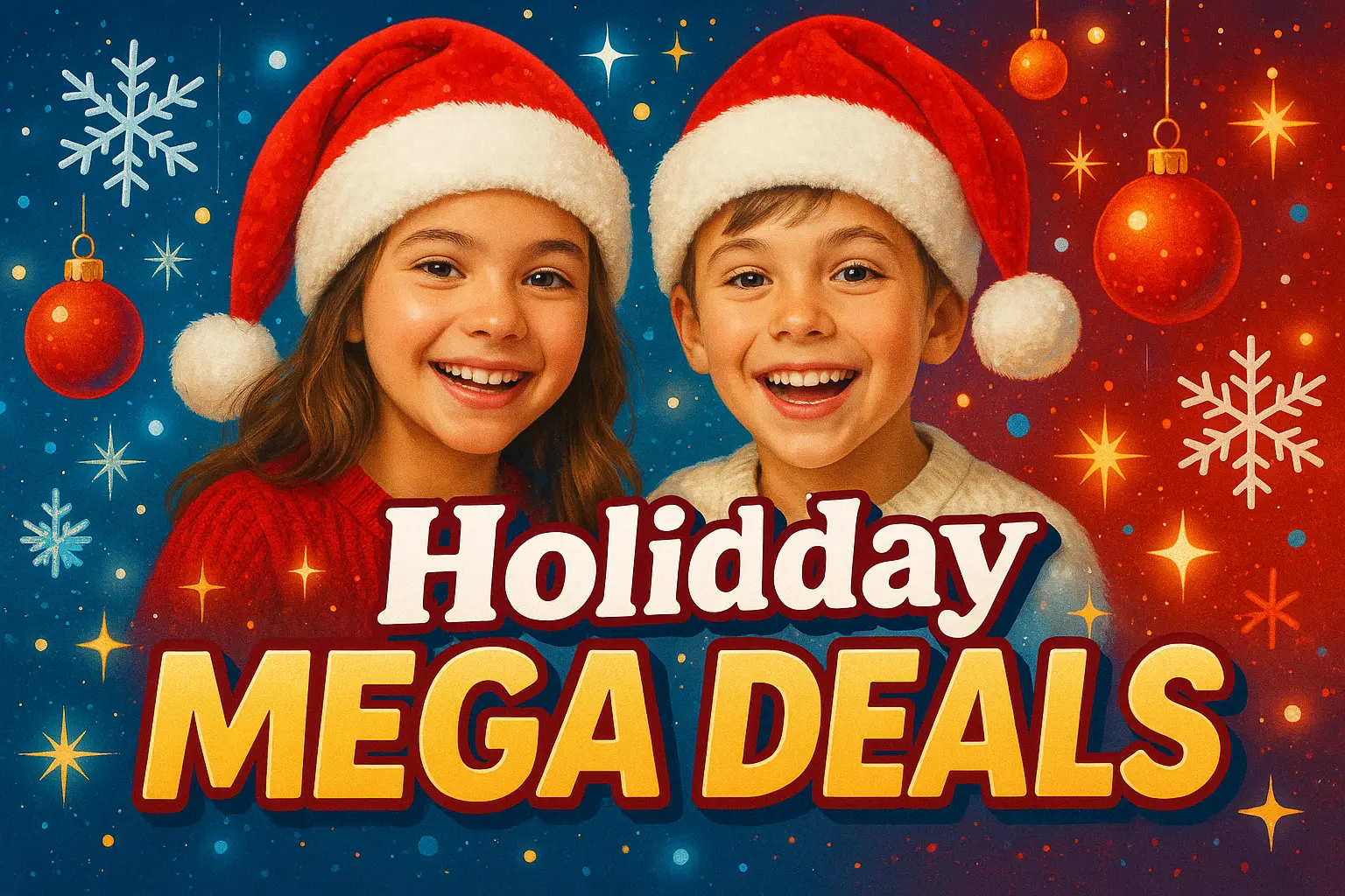 Christmas YouTube thumbnail template featuring smiling children in Santa hats