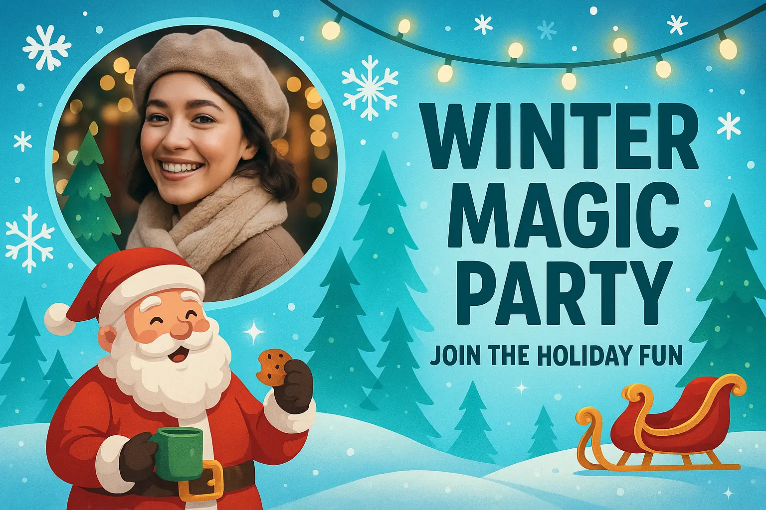 Christmas YouTube thumbnail template with festive woman and Santa