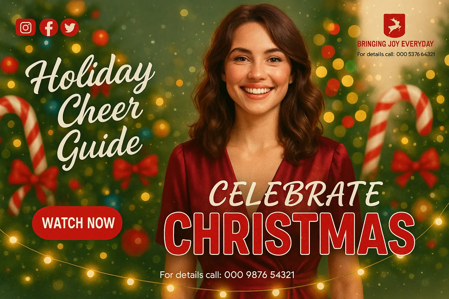 Christmas YouTube thumbnail template with smiling woman and festive decor