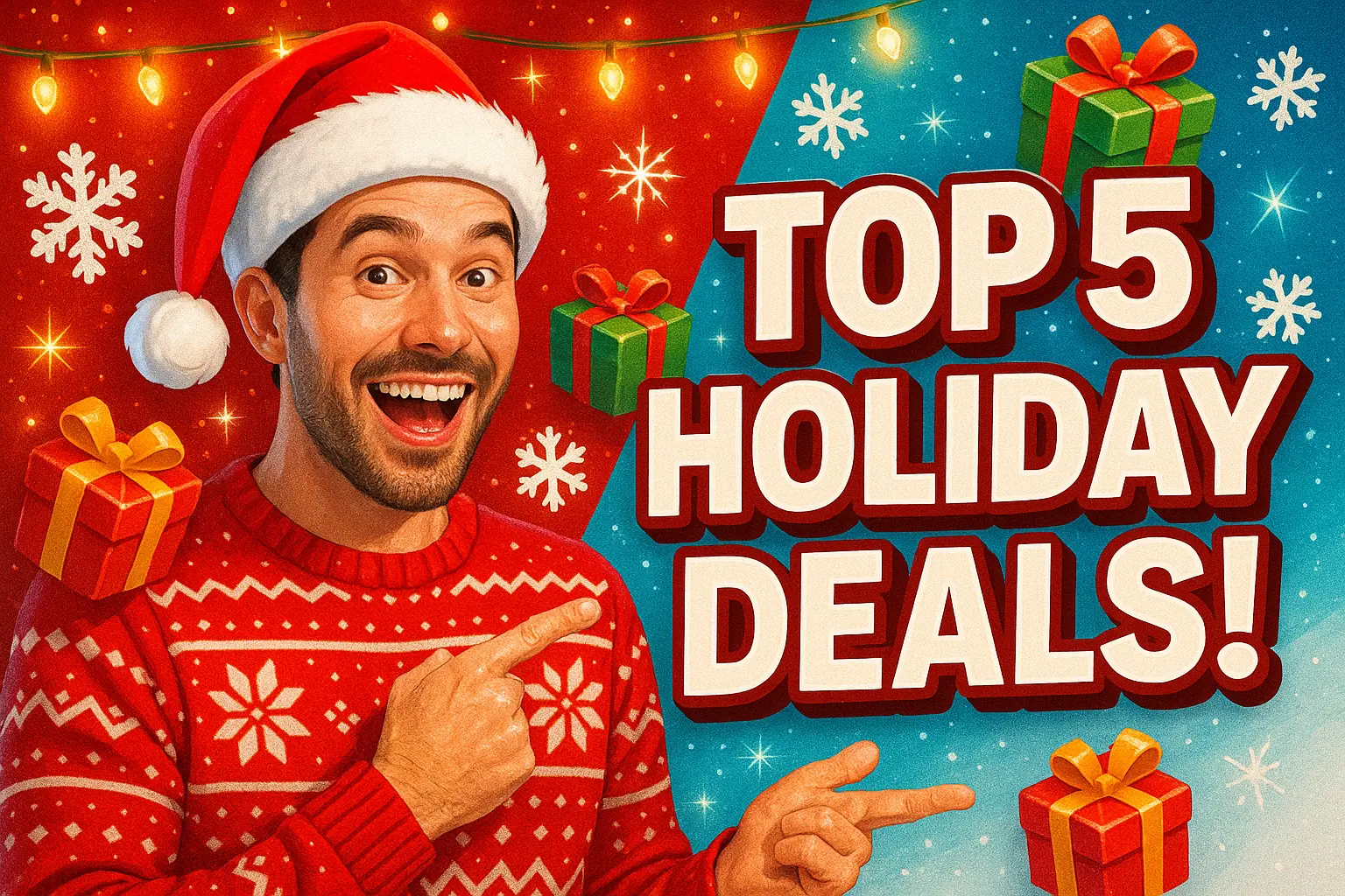 Christmas YouTube thumbnail template with Santa hat and holiday deals