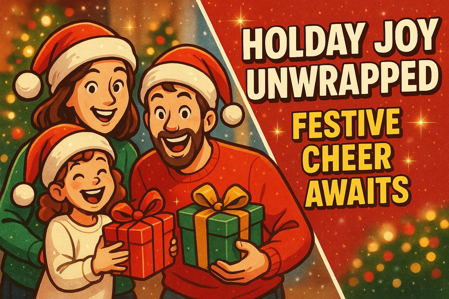 Christmas YouTube thumbnail template with joyful family celebrating the holidays