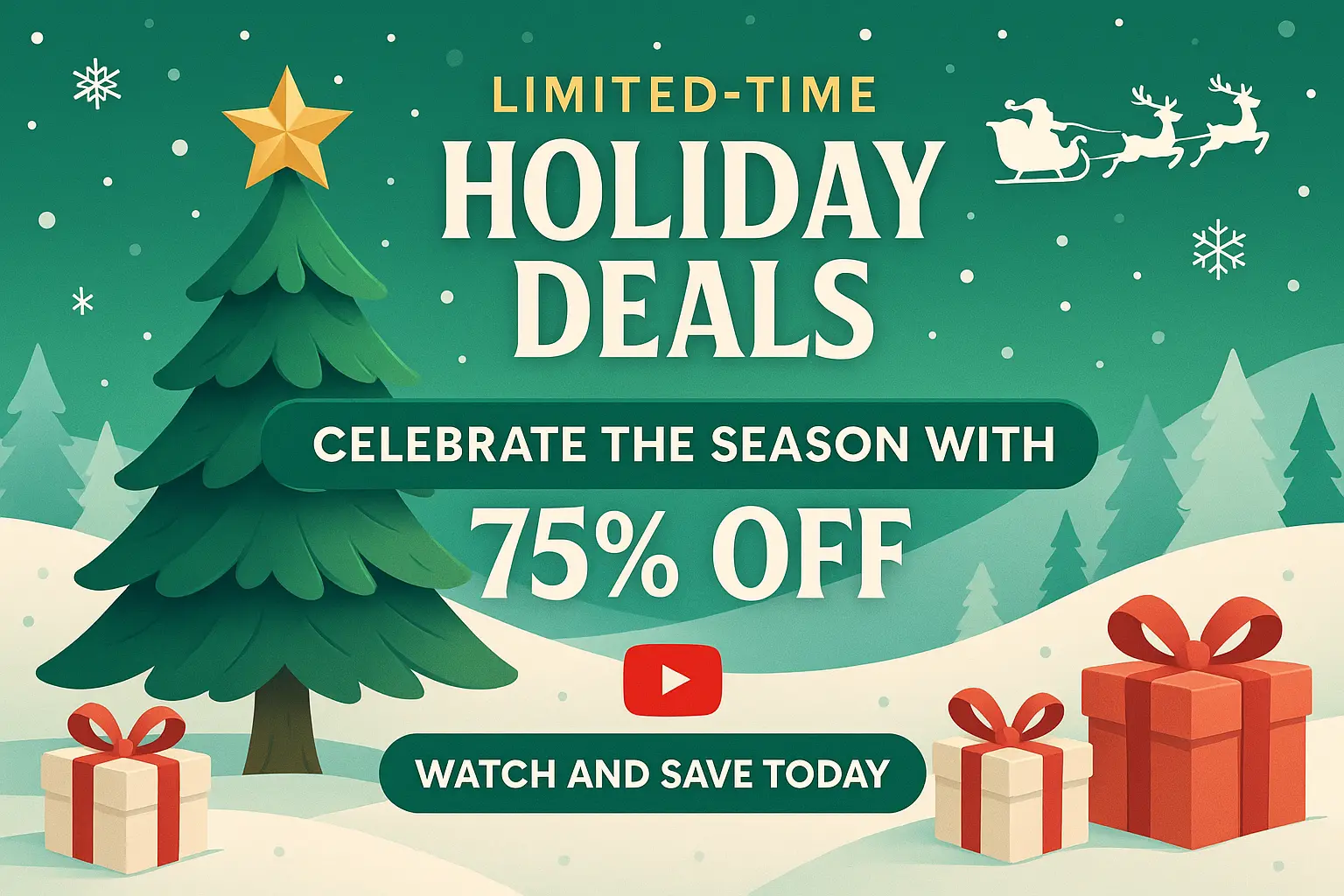 Festive Christmas YouTube thumbnail template with tree and sleigh