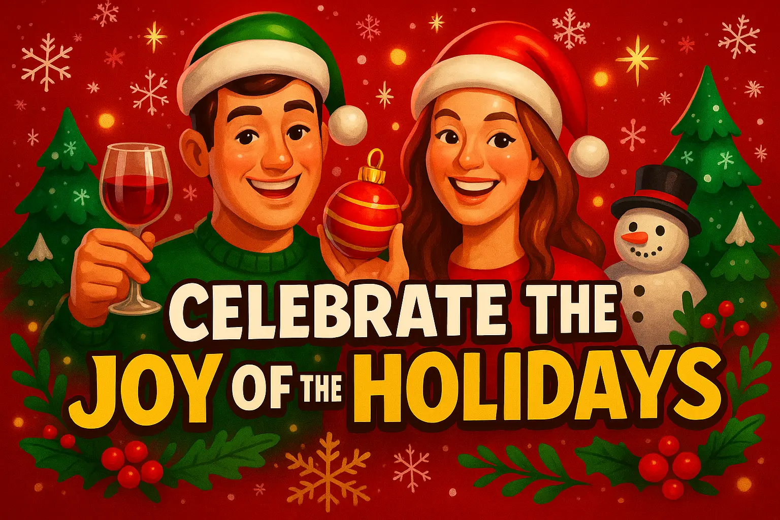 Christmas YouTube thumbnail template with festive couple celebrating the holidays