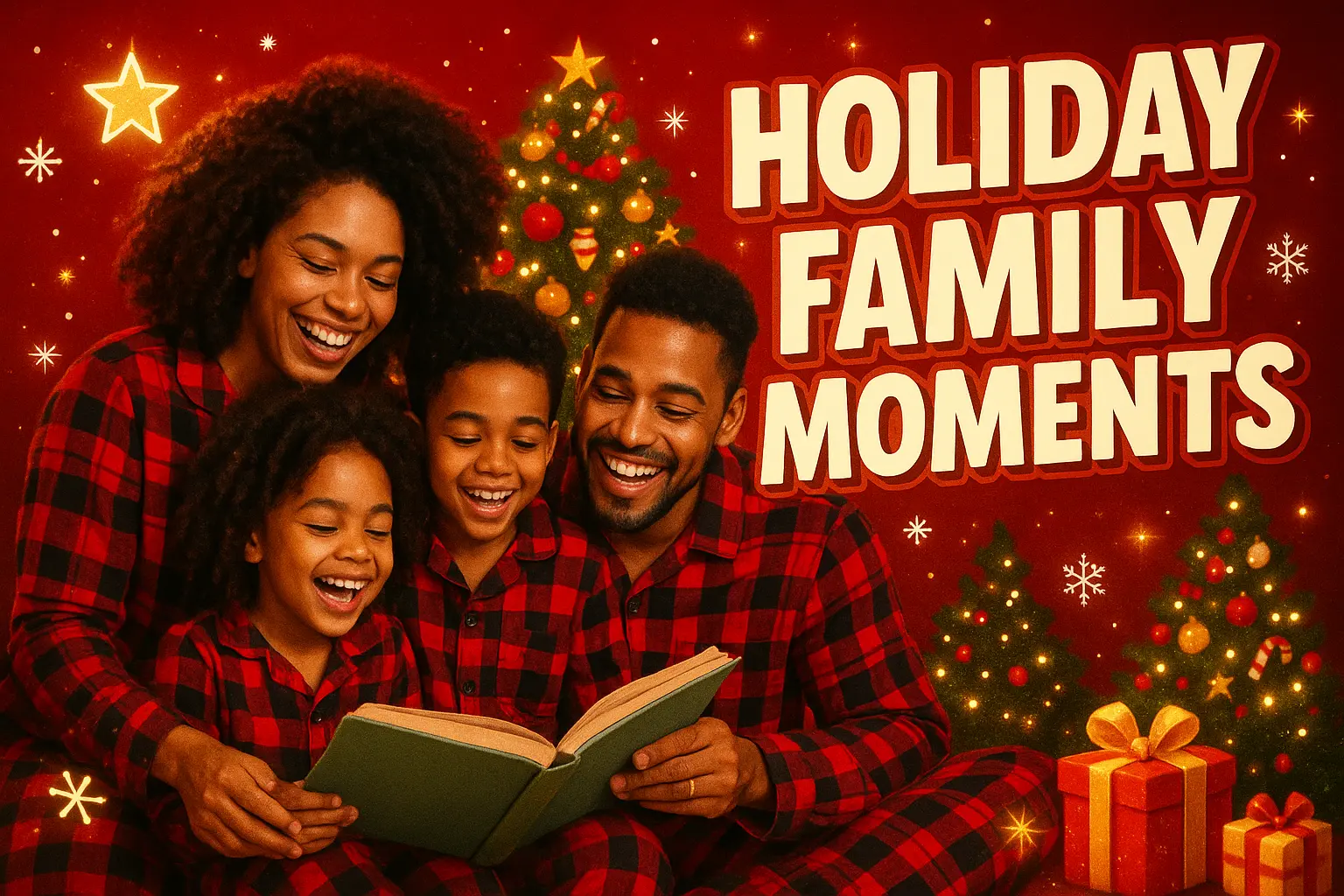 Christmas YouTube thumbnail template with family and decorated tree