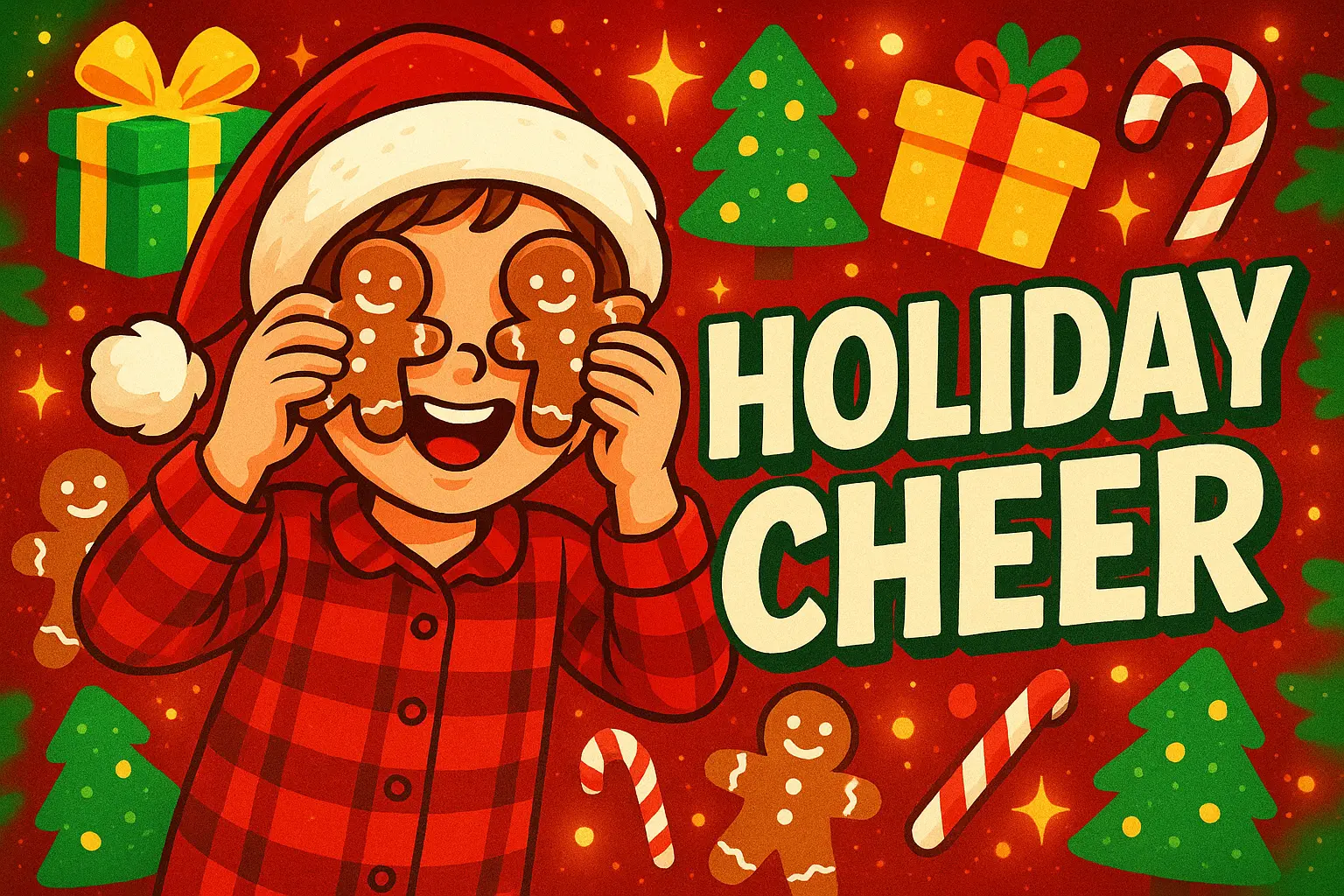 Christmas YouTube thumbnail template with joyful child and holiday decorations