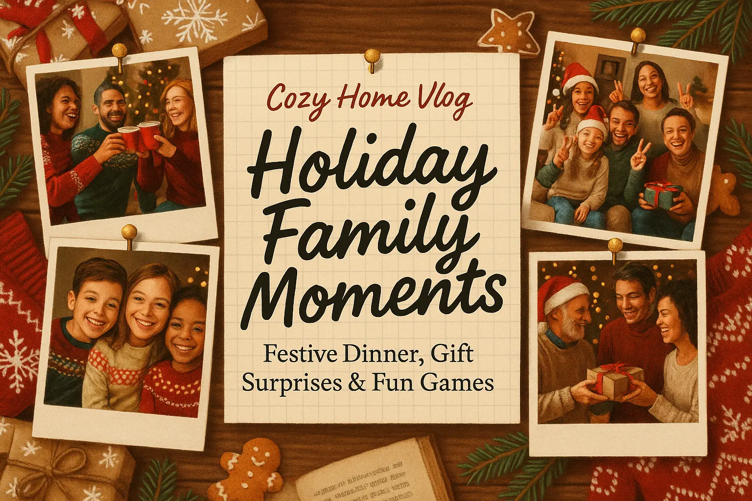 Festive family collage Christmas YouTube thumbnail template