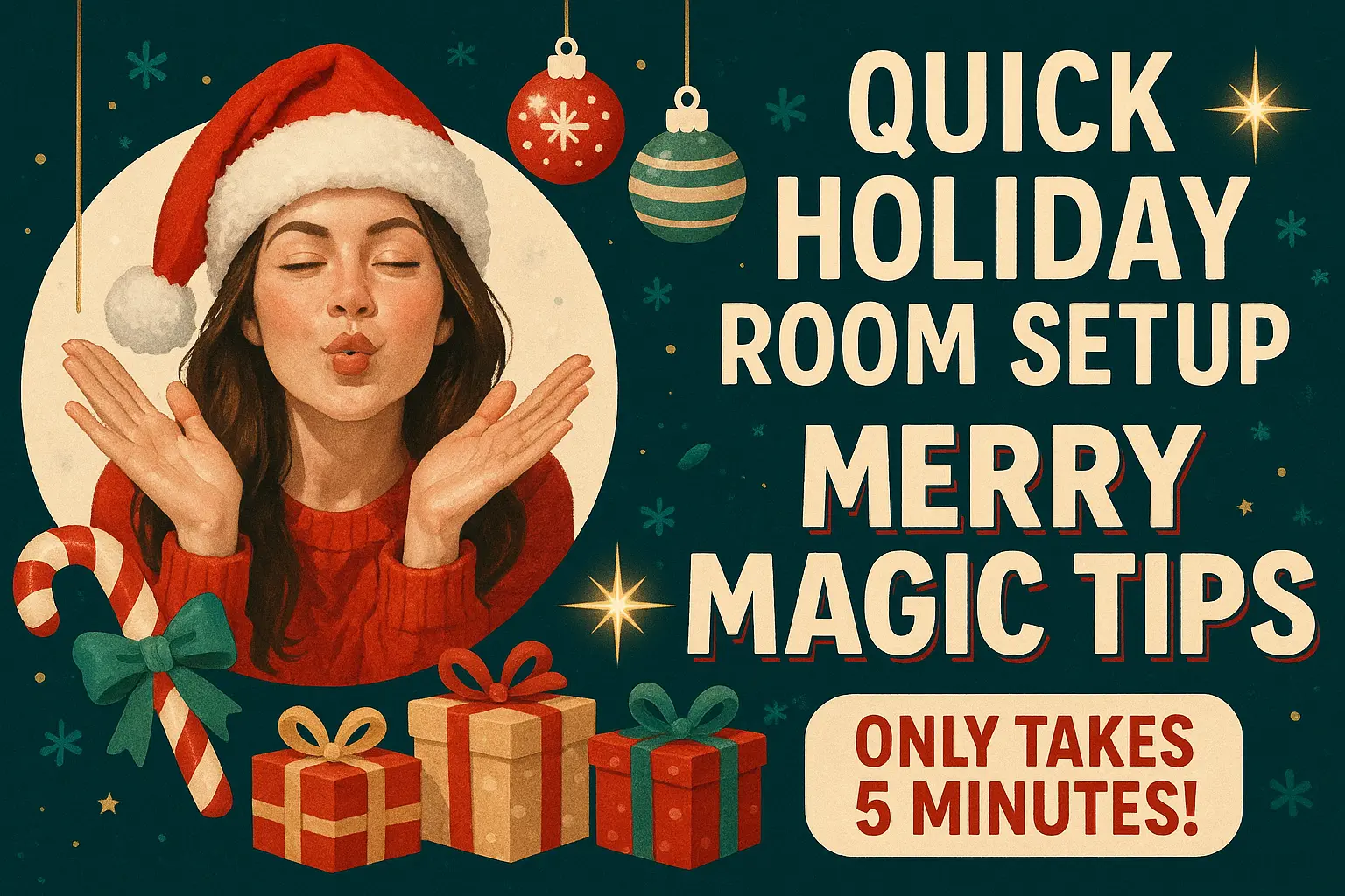 Christmas YouTube thumbnail template with woman in Santa hat