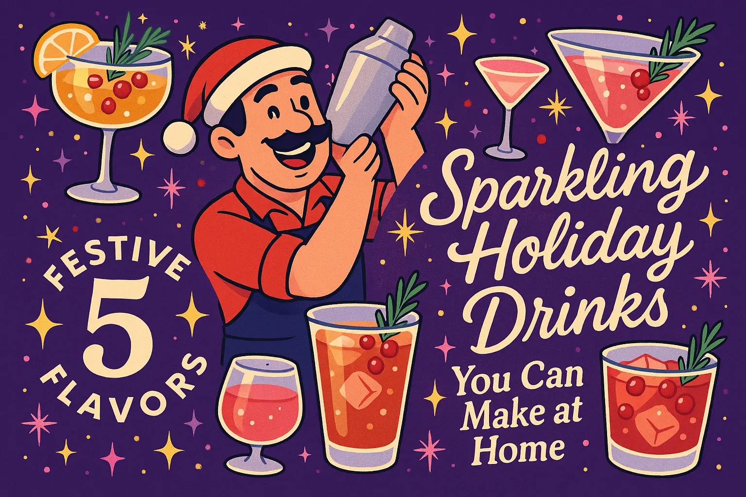 Christmas YouTube thumbnail template with festive cocktails and bold text
