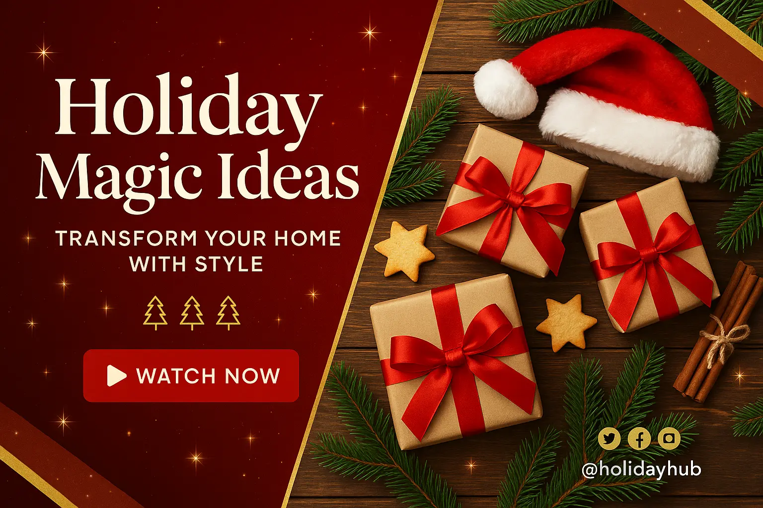 Festive Christmas YouTube thumbnail template with gifts and red theme