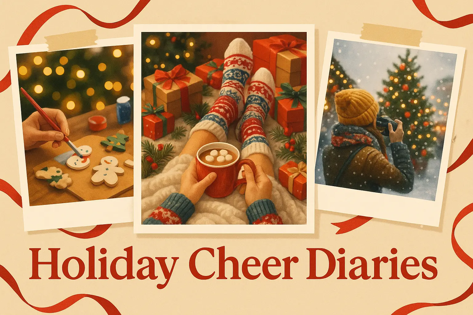 Festive Christmas YouTube thumbnail template with crafts, gifts, and snow