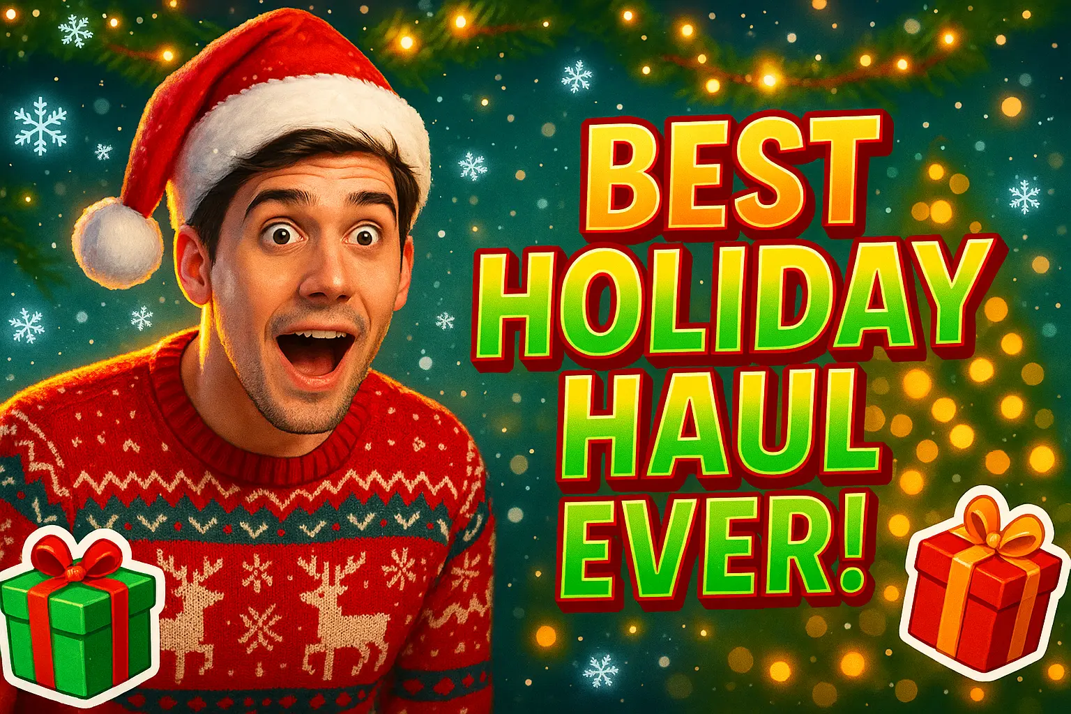 Christmas YouTube thumbnail template with Santa and glowing lights