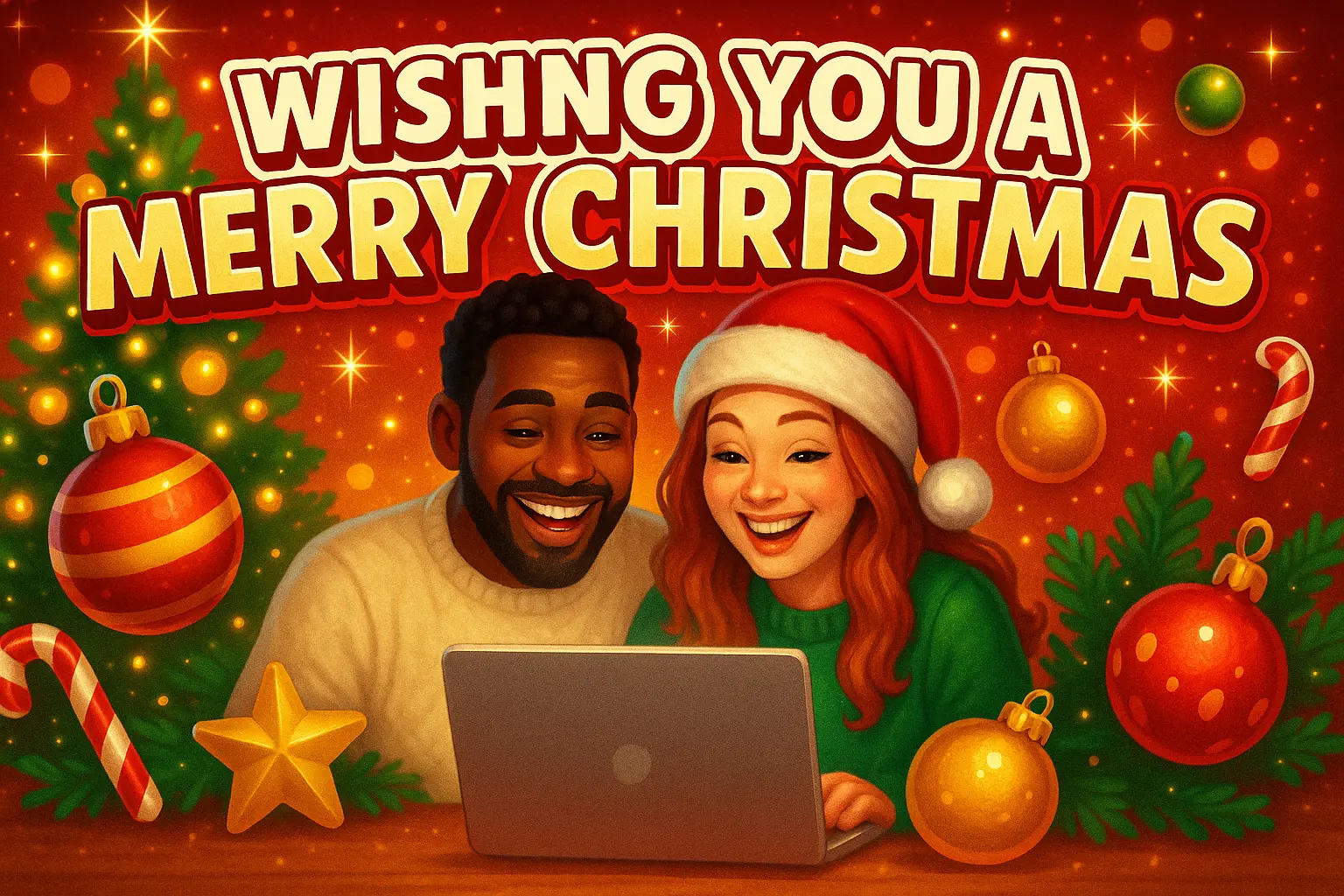 Christmas YouTube thumbnail template with snowy trees, festive text