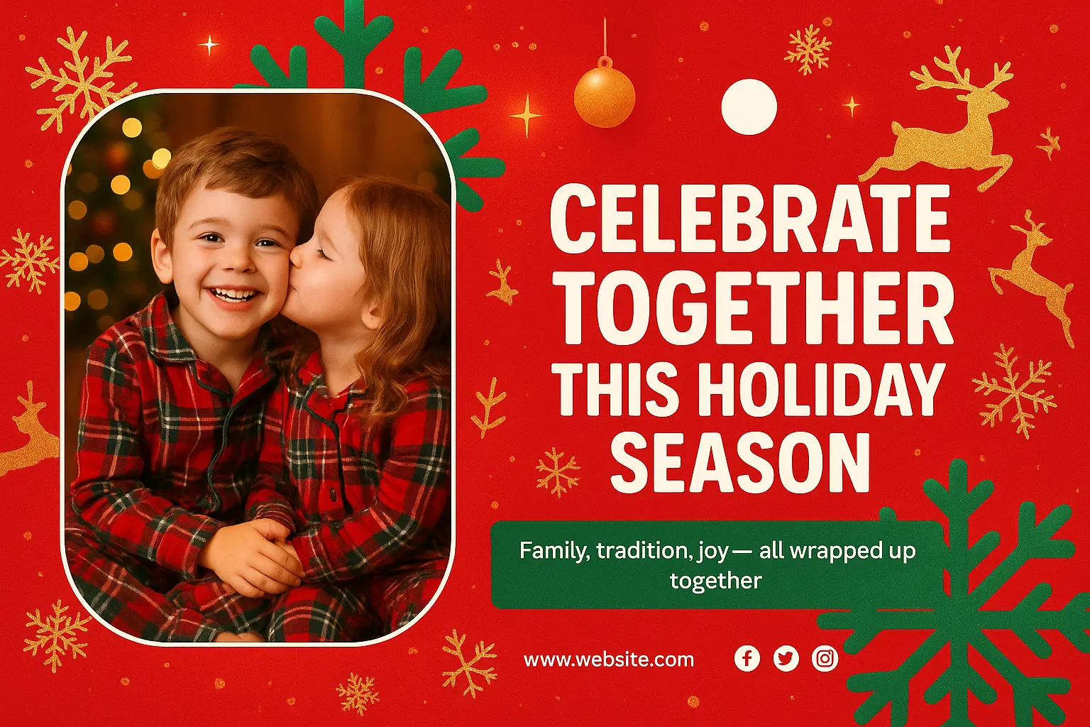 Festive Christmas YouTube thumbnail template with joyful family theme