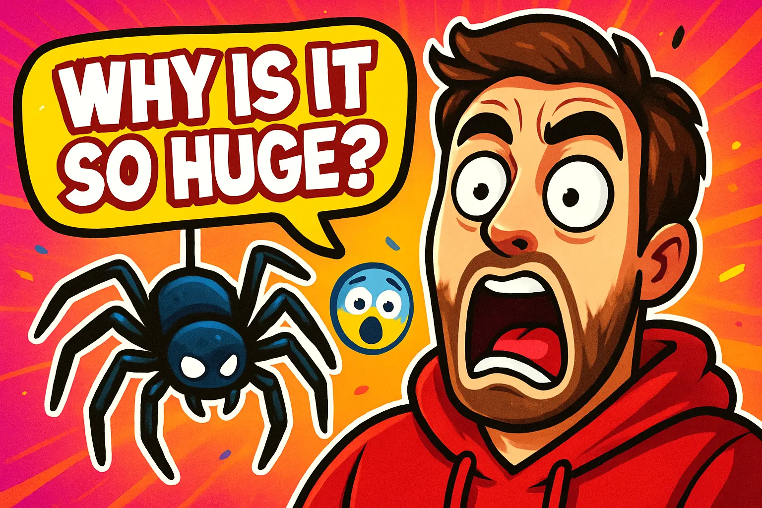 Shocked man and giant cartoon spider Funny YouTube Thumbnail template