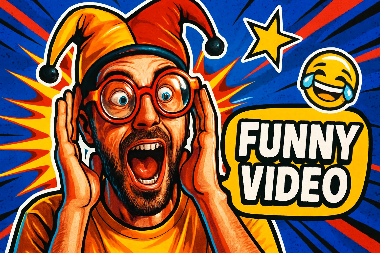 Funny YouTube Thumbnail template with expressive character and vibrant background