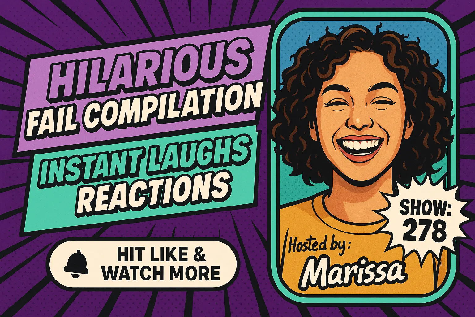 Funny YouTube Thumbnail template with smiling host and bold comic text