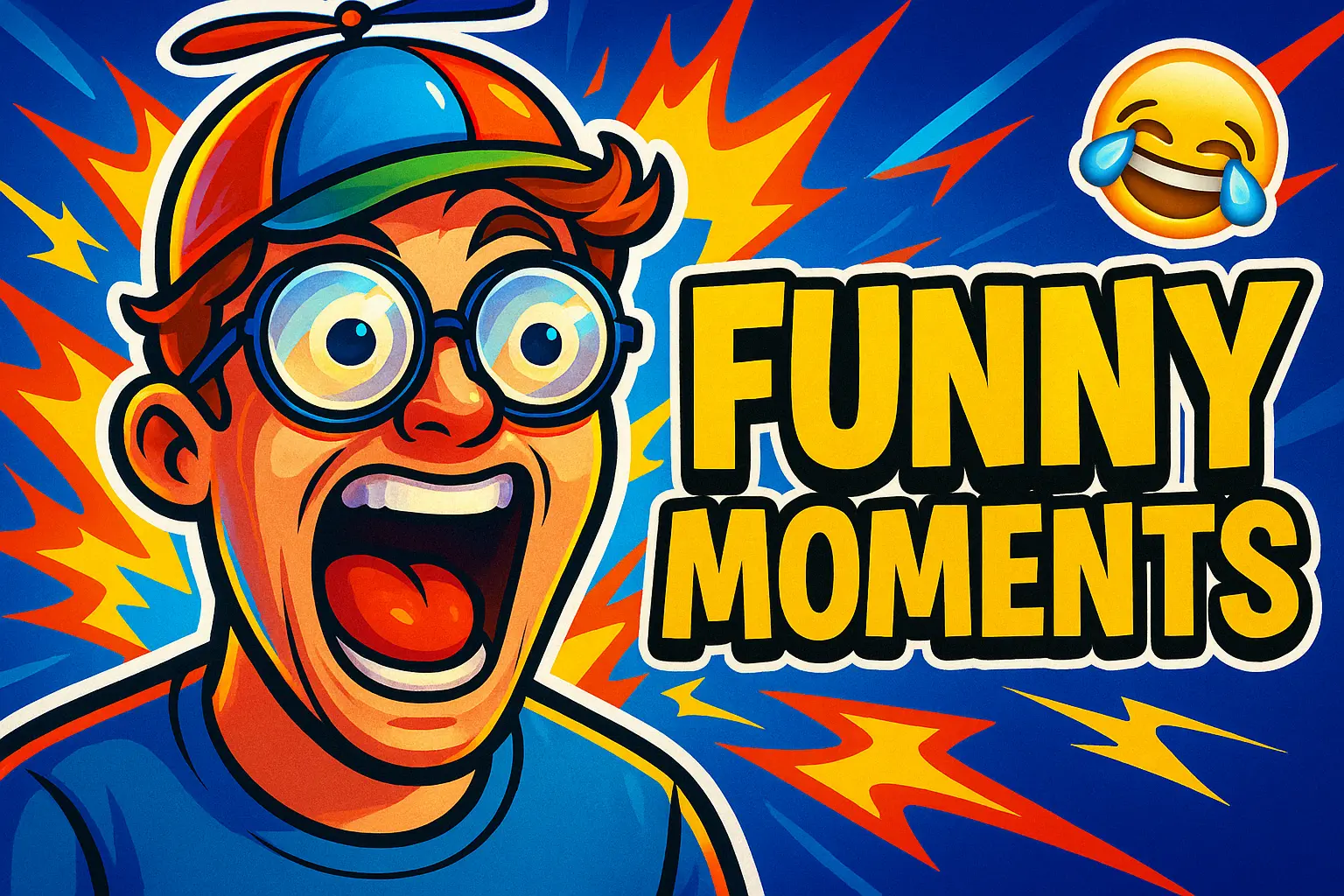 Funny YouTube Thumbnail template with exaggerated character expression and bright colors