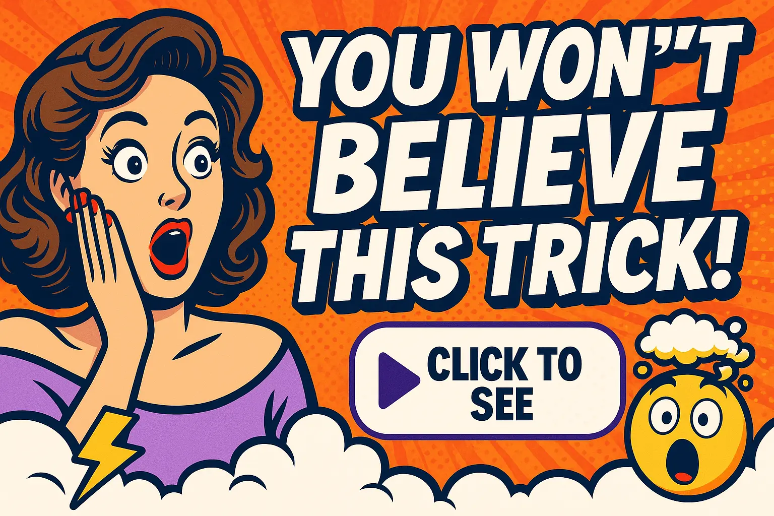 Funny YouTube Thumbnail template with shocked cartoon woman and bold headline