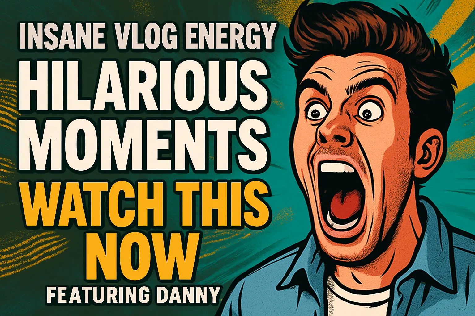 Funny YouTube Thumbnail template with screaming man and bold comic text
