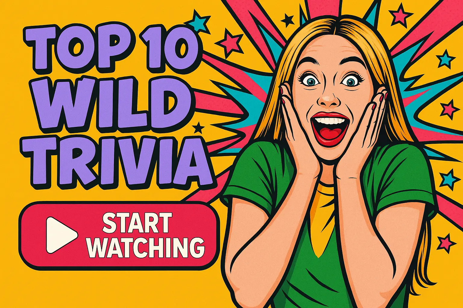 Funny YouTube Thumbnail template with surprised woman and bold trivia title
