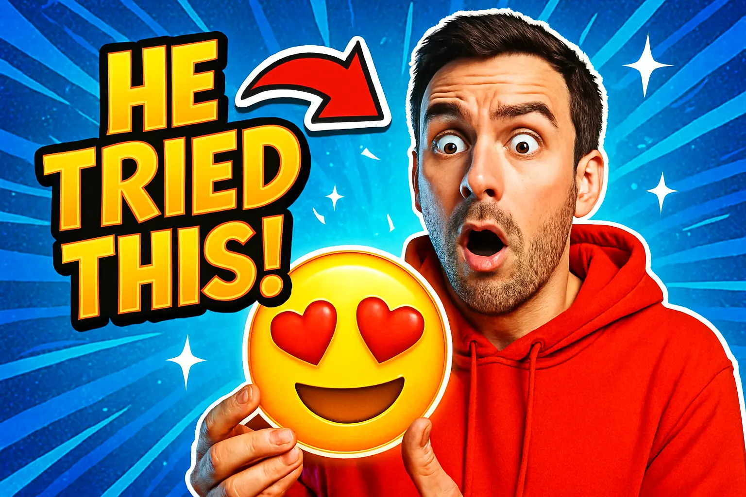 Funny YouTube Thumbnail template with shocked man and emoji