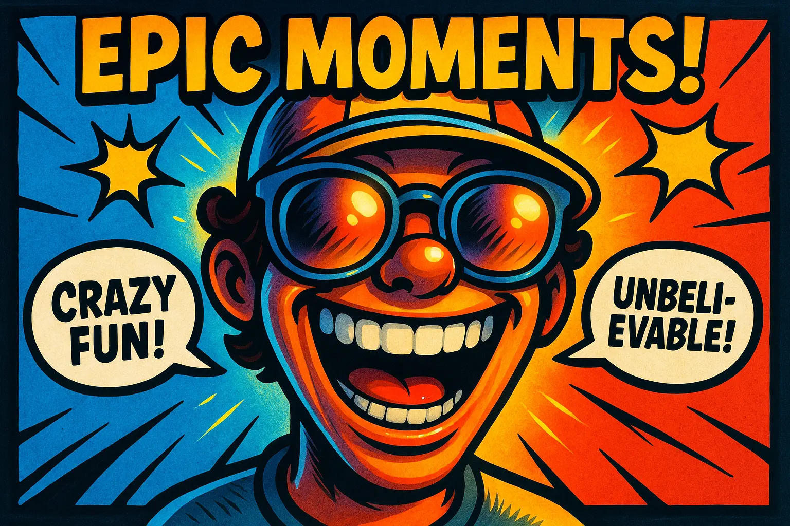 Funny YouTube Thumbnail template with smiling character, comic elements
