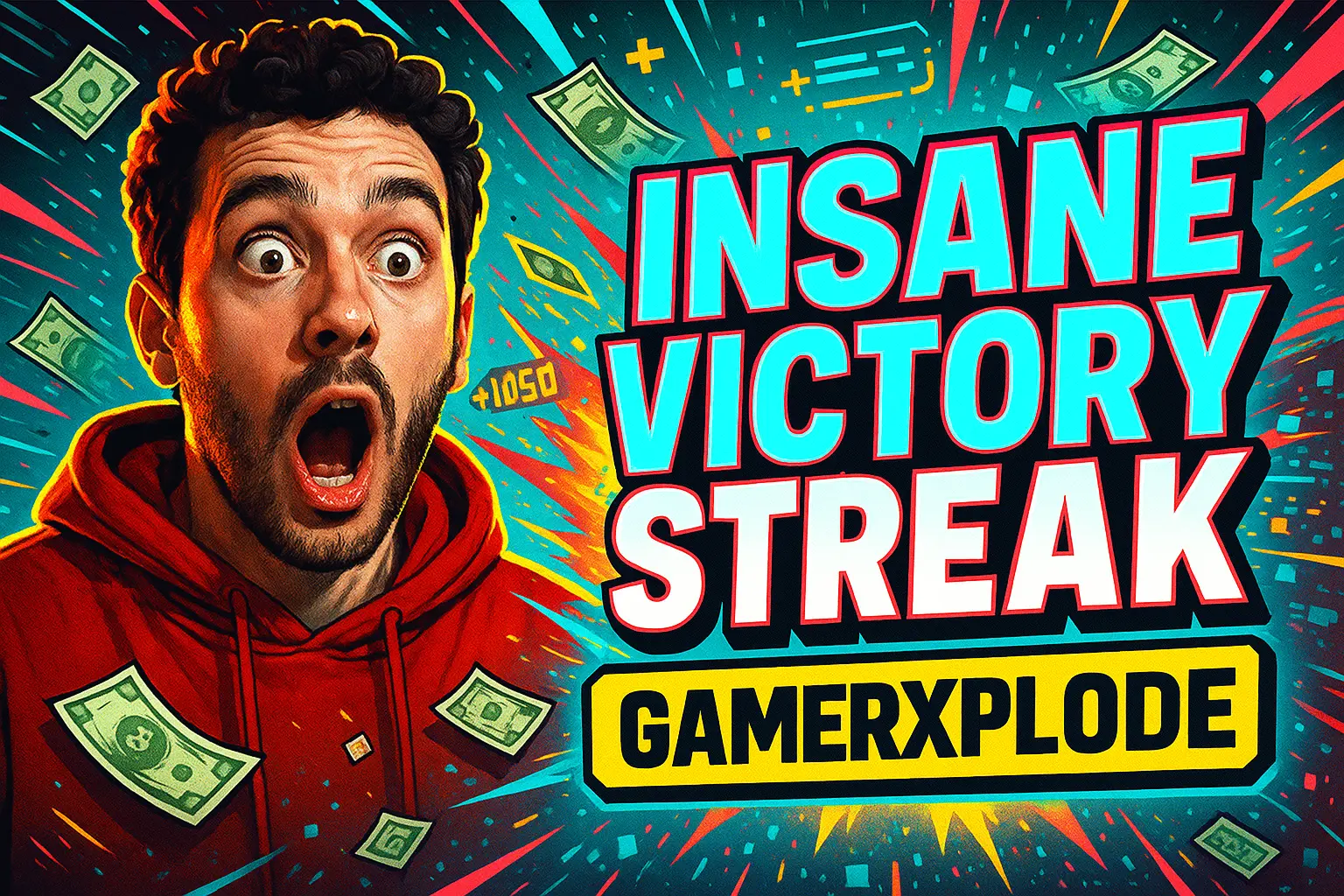 Funny YouTube Thumbnail template with shocked gamer and bold game text