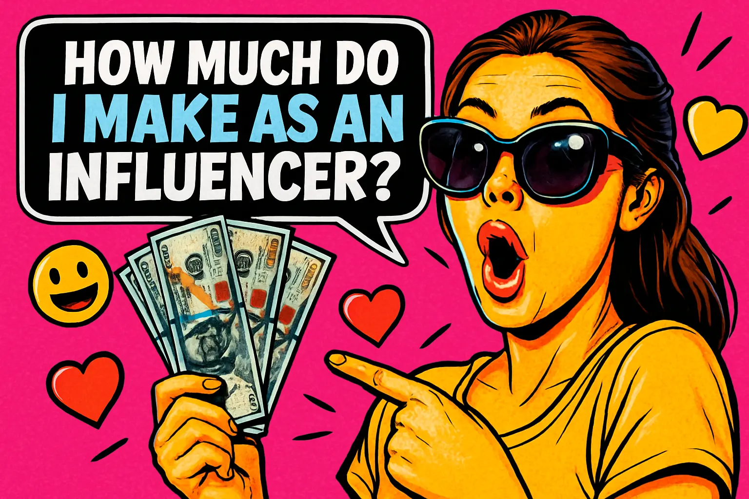 Funny YouTube Thumbnail template featuring a woman with sunglasses holding money.