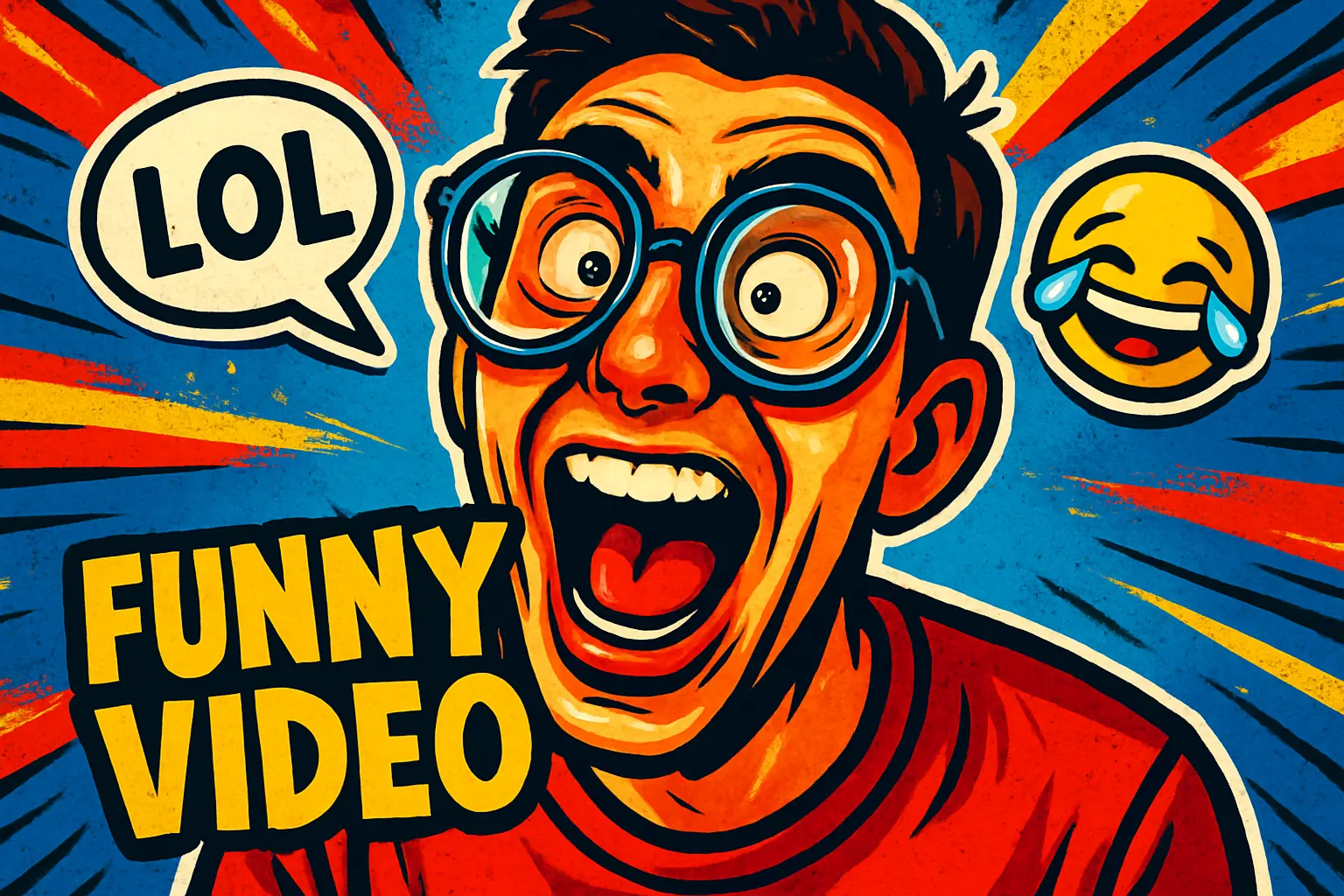 Funny YouTube Thumbnail template with a cartoon character in oversized glasses.