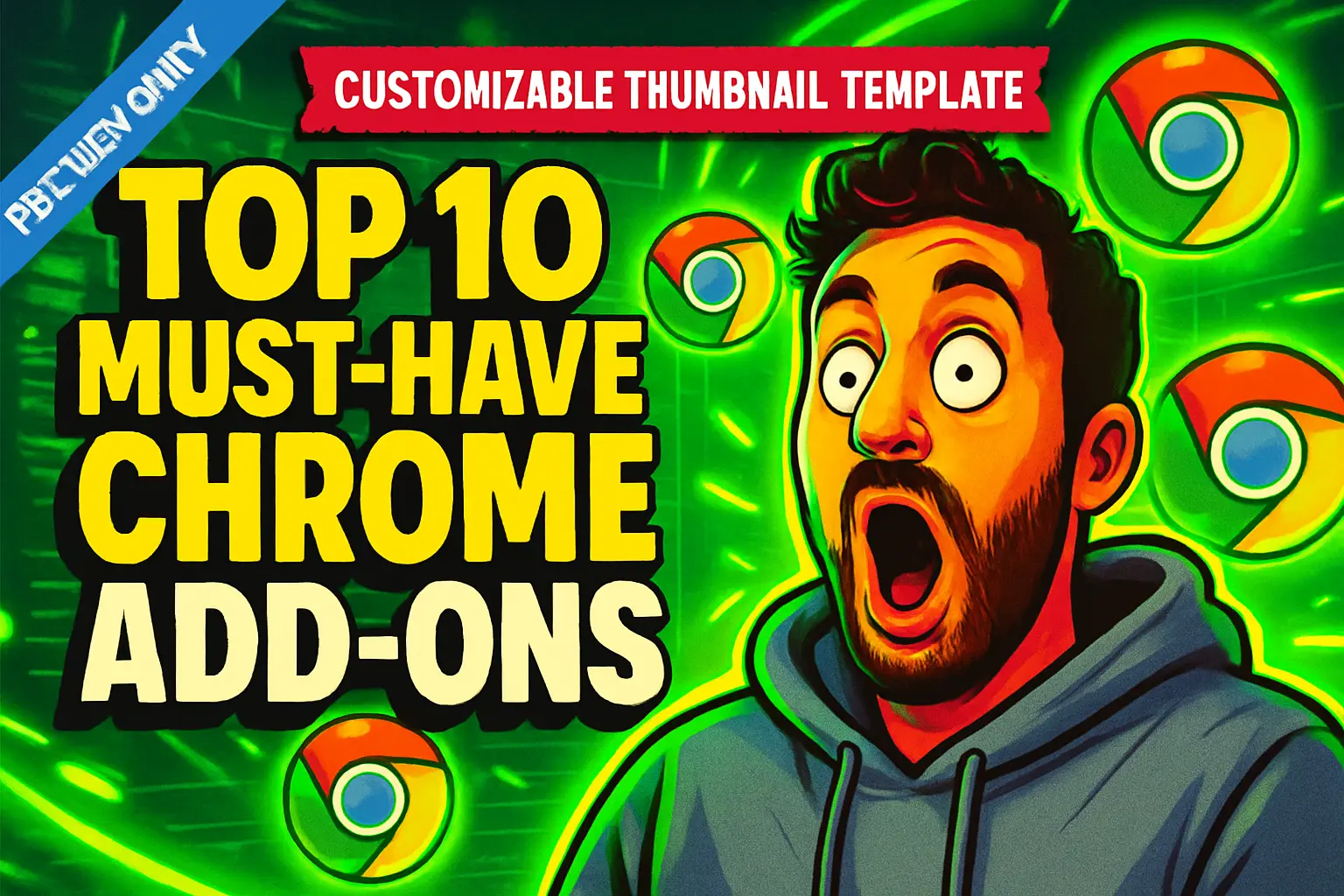 Funny YouTube Thumbnail template with man and Chrome add-on text