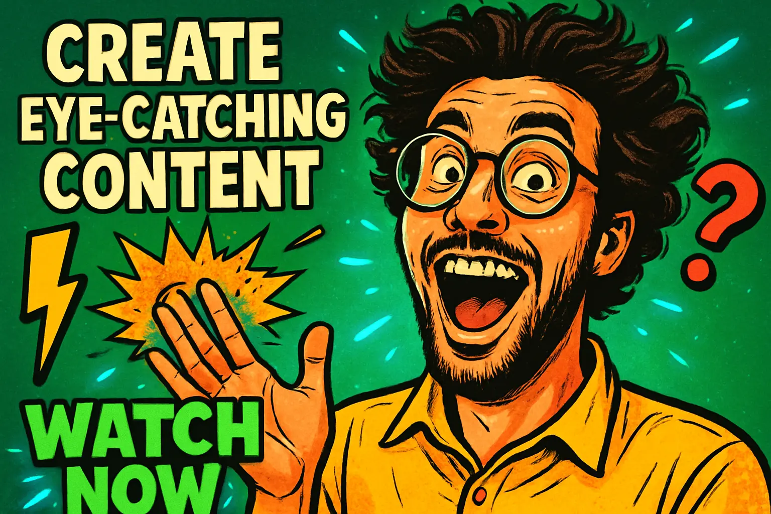 Funny YouTube Thumbnail template featuring a smiling man with curly hair and yellow shirt