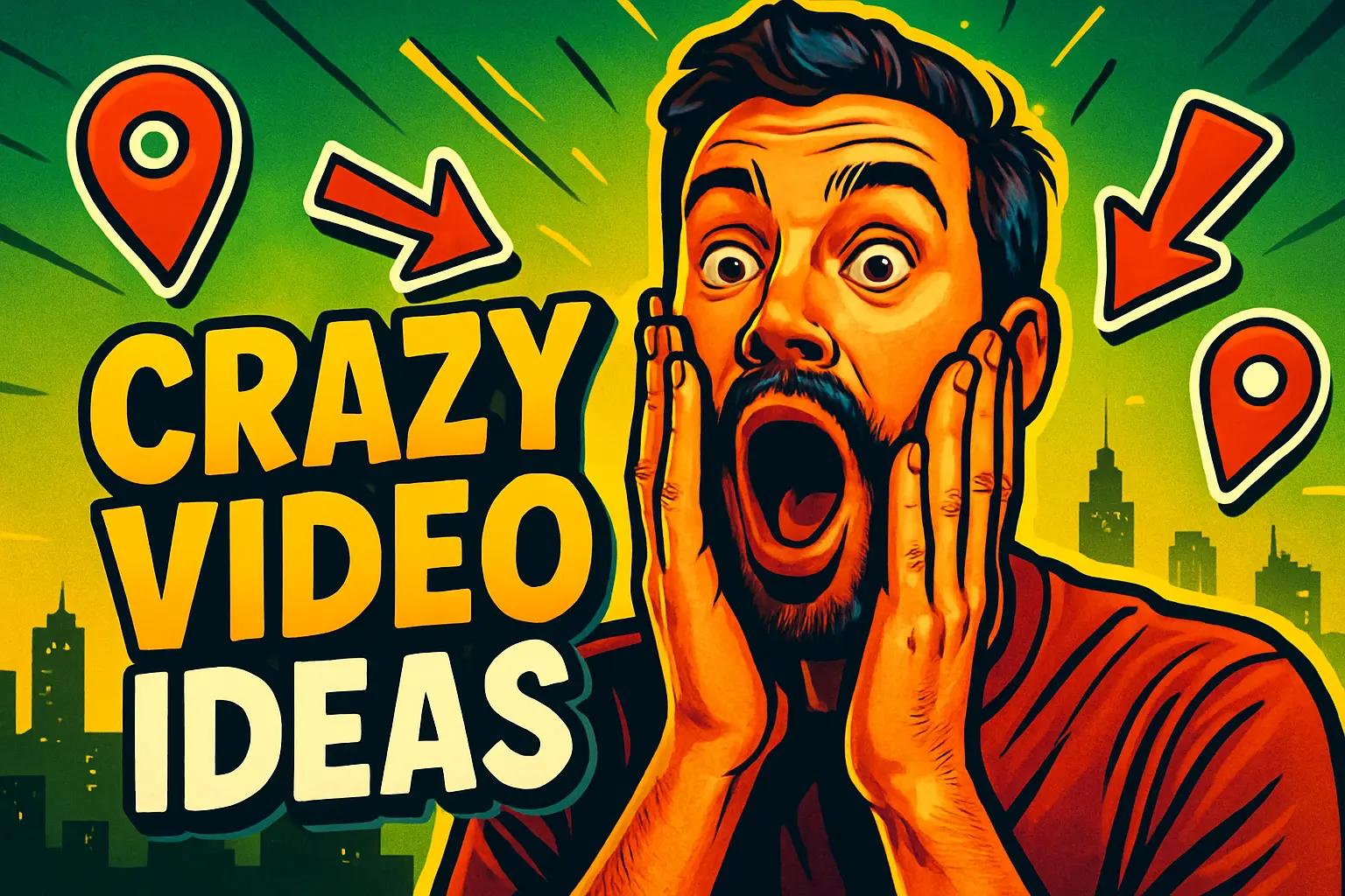Funny YouTube Thumbnail template featuring surprised man with dramatic background