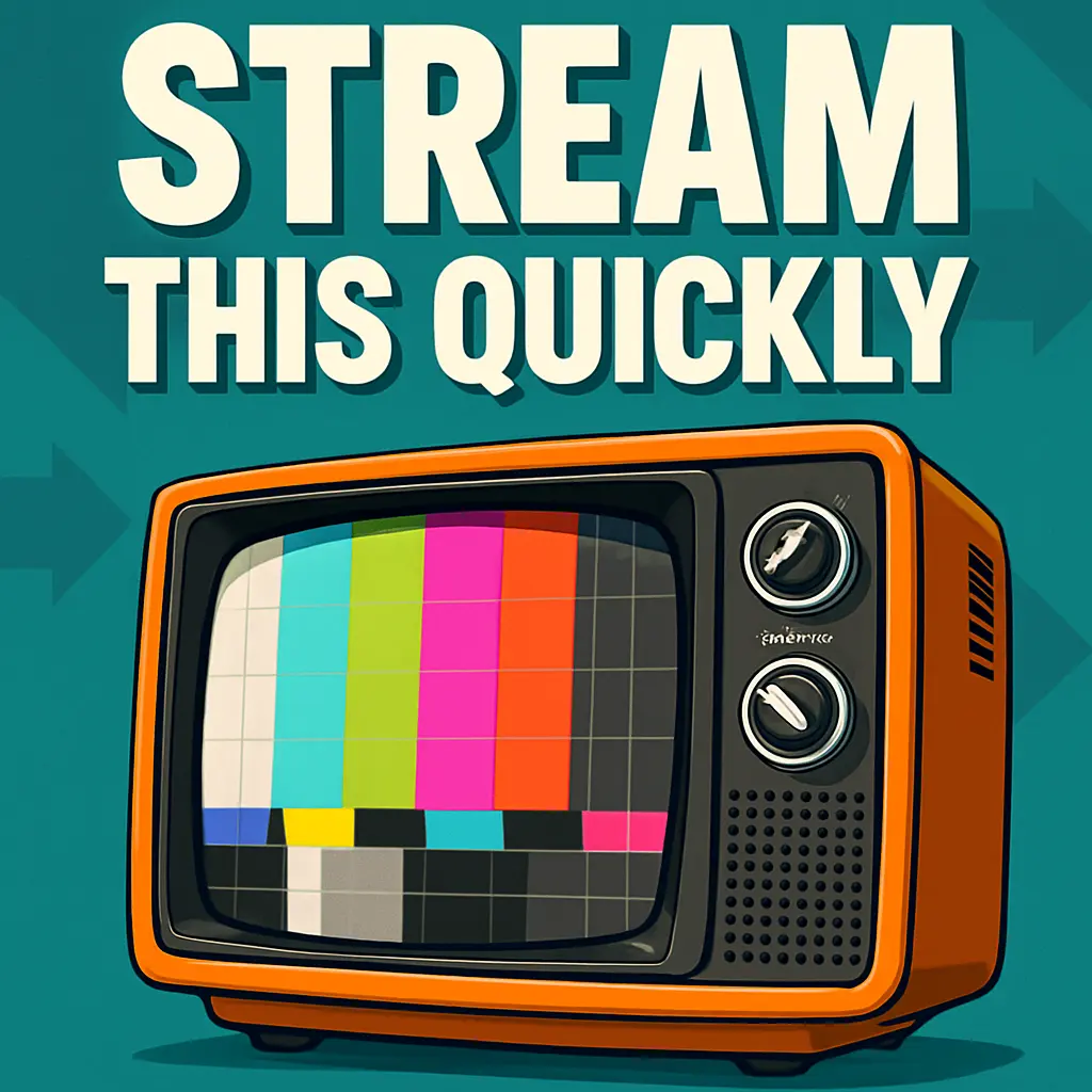 Retro TV on teal background with bold funny text overlay