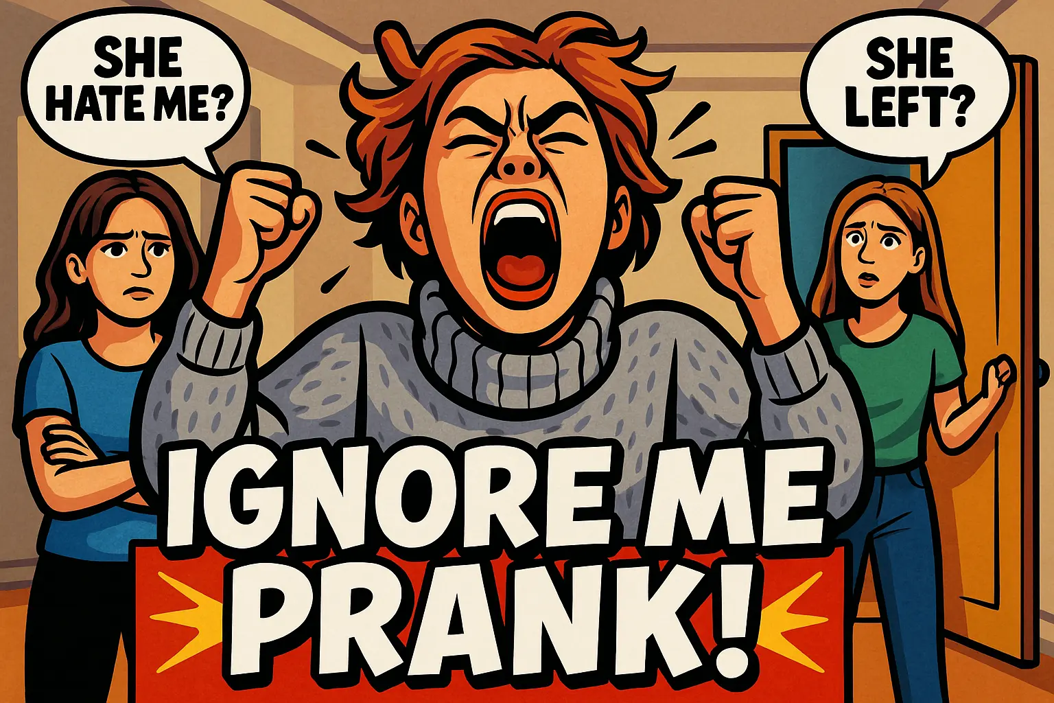 Funny YouTube Thumbnail template with expressive characters and bold prank text