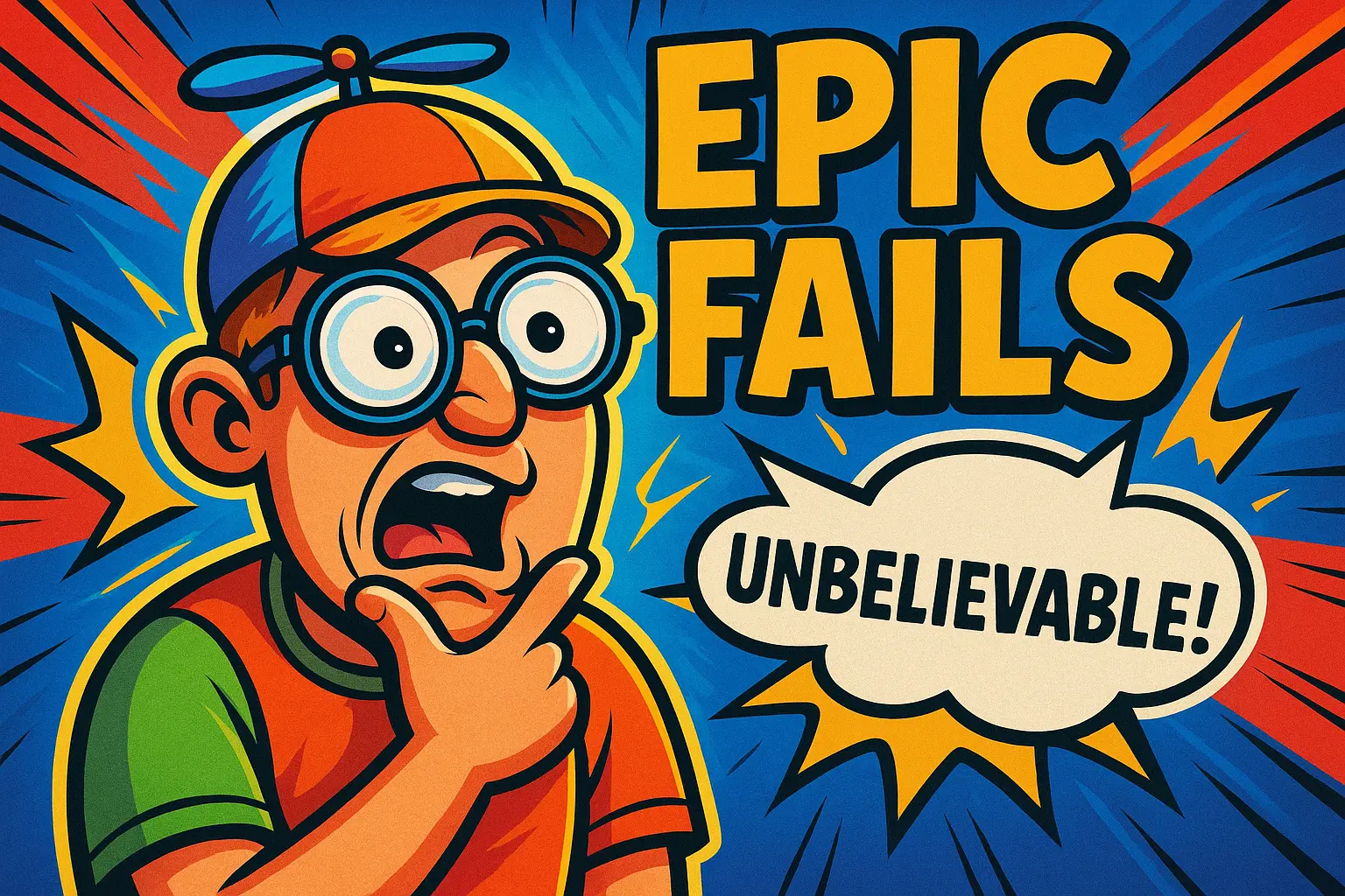Funny YouTube Thumbnail template with comical character in oversized glasses