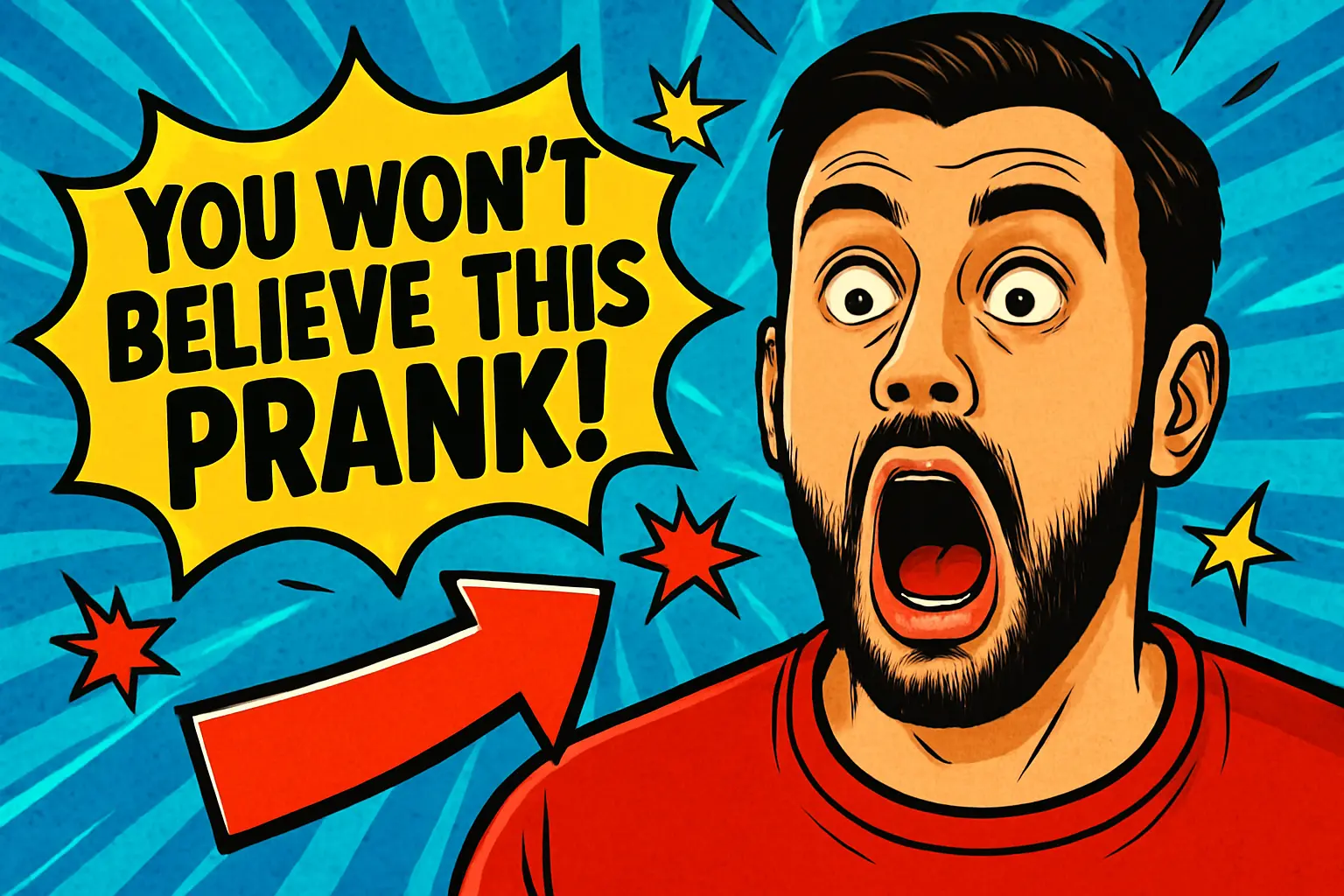 Funny YouTube Thumbnail template with shocked man and prank text