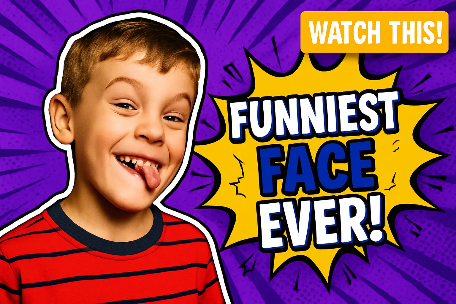Funny YouTube Thumbnail template with silly boy and comic burst