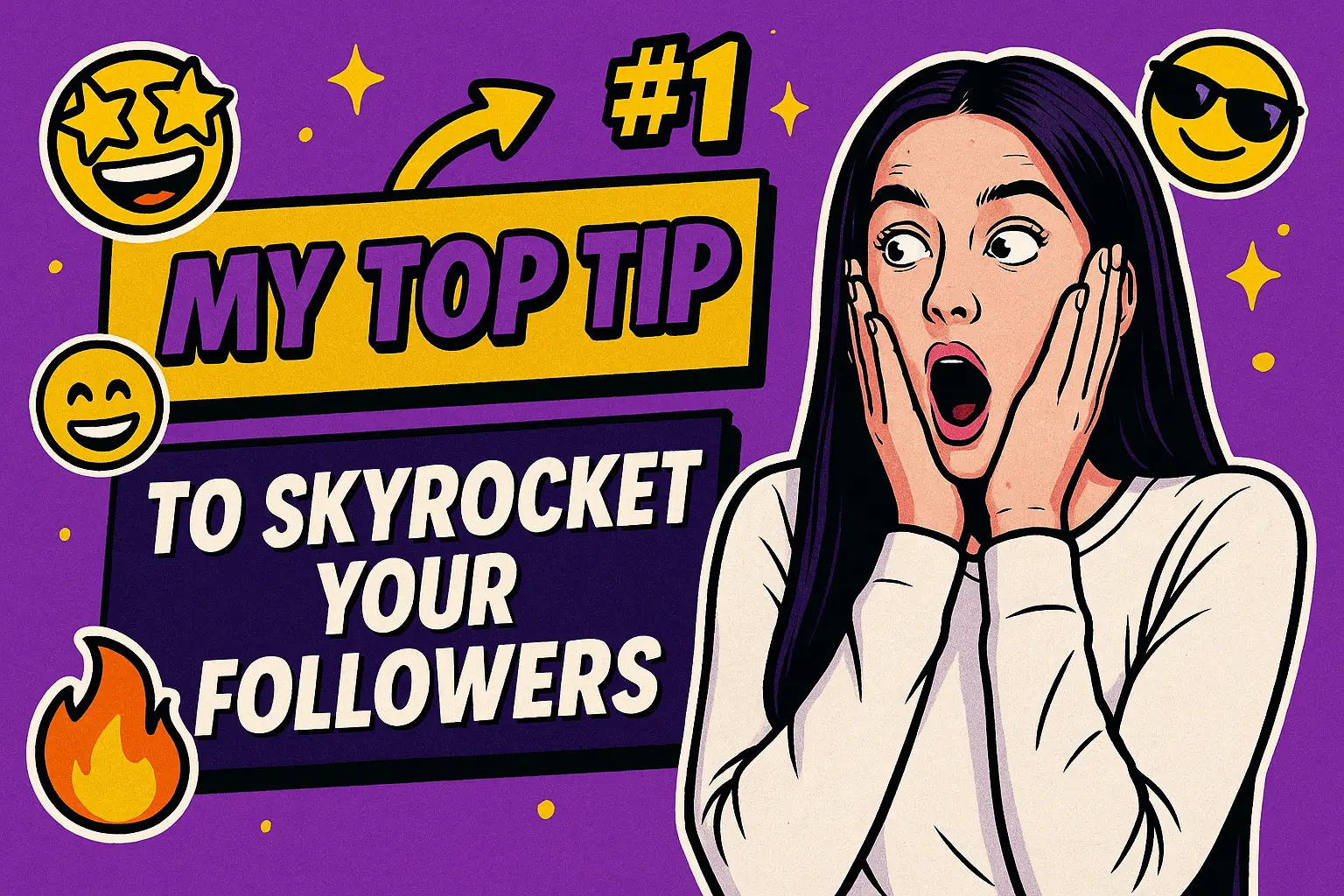 Funny YouTube Thumbnail template with shocked woman and emojis