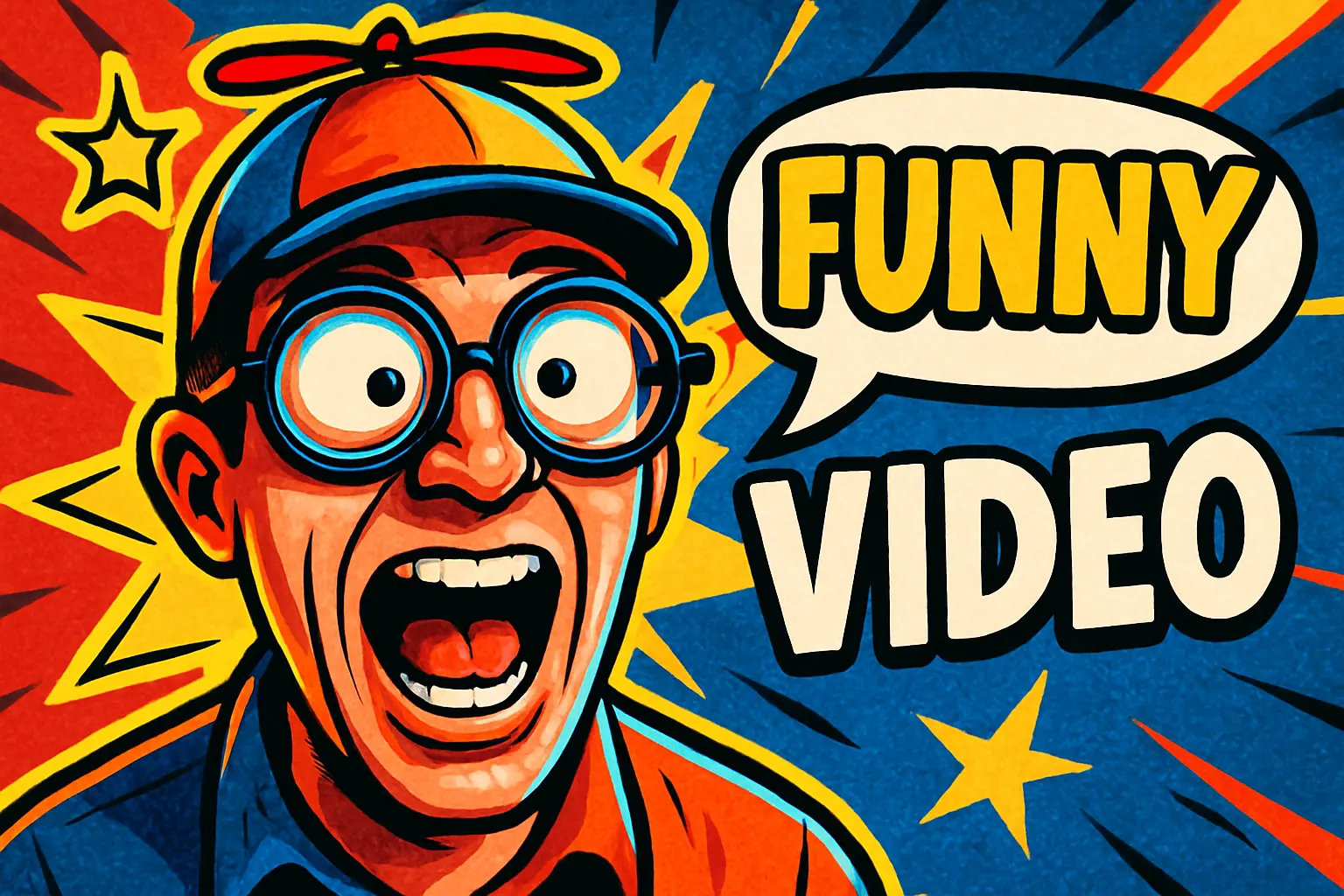 Funny YouTube Thumbnail template with a cartoonish character in oversized glasses and a humorous expression.
