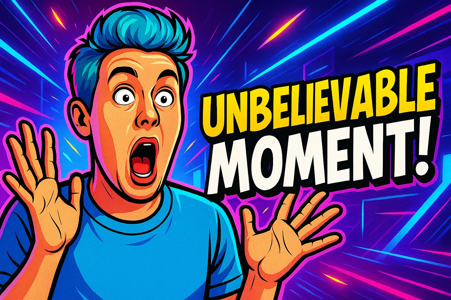 Funny YouTube Thumbnail template with surprised expression and neon background