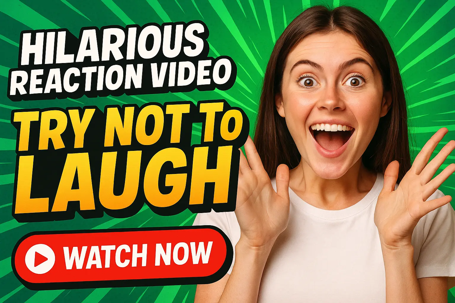 Funny YouTube Thumbnail template with excited woman and bold comic text